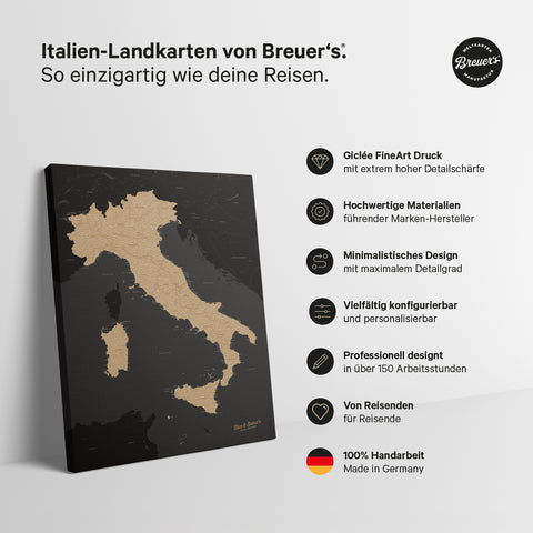 Mappa dell’Italia per puntine TRAVEL® – Nero sonar