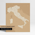 Neutrale Standard Ausführung der detaillierten Italien-Karte als Pinnwand Leinwand in Treasure Gold (Gold-Beige) ohne Personalisierung