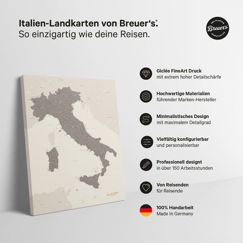 Mappa dell’Italia per puntine TRAVEL® – Grigio caldo