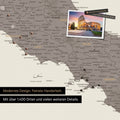 Italien Landkarte in Warmgray (Braun-Grau) als Leinwand zum Pinnen zeigt einen Ausschnitt von Rom, Abruzzien und Kampanien mit vielen Details wie Nationalparks, Flüssen und zahlreichen kleinen Orten und Städten, die teilweise mit Pins markiert sind