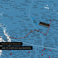Detaillierte Kanada & USA Karte als Pinn-Leinand in Blau zeigt Pins ins Reisezielen von British Columbia und Washington
