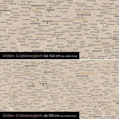 Mappa di Canada e USA per puntine TRAVEL® – Oro