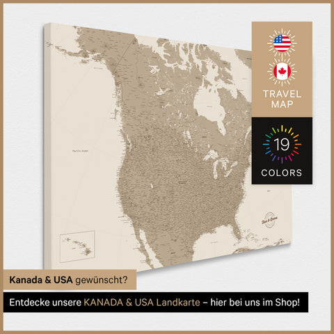 Mappa degli USA per puntine TRAVEL® – Desert Sand (Beige)