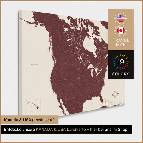 Mappa degli USA per puntine TRAVEL® – Bordeaux Rosso