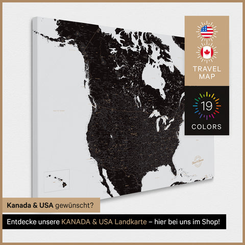 Mappa degli USA per puntine TRAVEL® – Light Black (Bianco-nero)