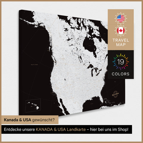 Mappa degli USA per puntine TRAVEL® – Dark Black (Nero-bianco)