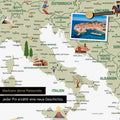 Ausschnitt einer Kinder-Europakarte als Magnetboard in Farbe White zeigt Pins von Reisezielen in Italien
