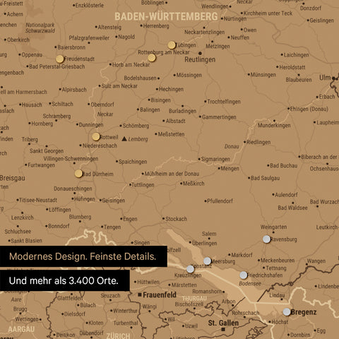 Mappa di Germania, Austria e Svizzera TRAVEL® poster magnetico – in 21 colori