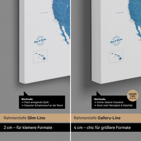 Mappa del Nord America per puntine TRAVEL® – Blu oceano