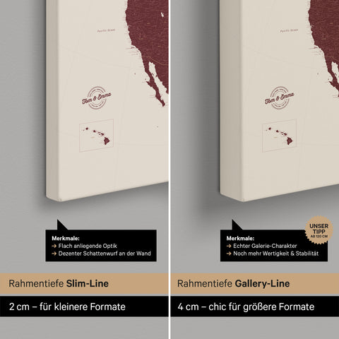 Mappa del Nord America per puntine TRAVEL® – Bordeaux Rosso