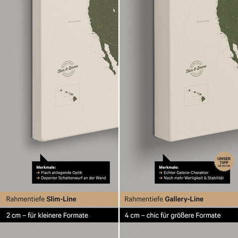 Mappa del Nord America per puntine TRAVEL® – Verde oliva