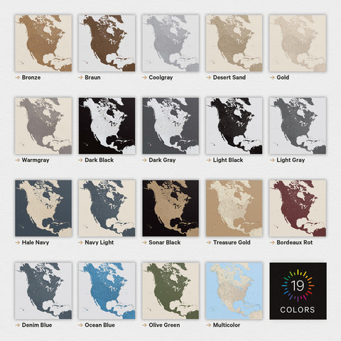 Mappa del Nord America TRAVEL® poster premium – in 19 colori