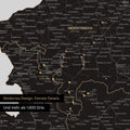 Ausschnitte einer Österreichkarte mit dem Salzkammergut und der Steiermark als Pinn-Leinwand in Light Black mit 1.600 Orten
