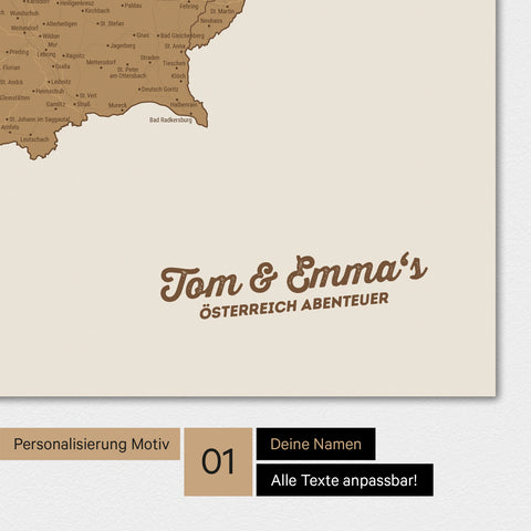 Personalisierte Österreich-Karte als Poster mit vier unterschiedlichen Motiven zur Personalisierung