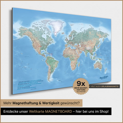 Mappa fisica del mondo TRAVEL® poster magnetico – Terra multicolore