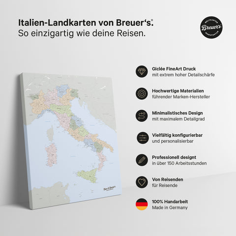 Mappa politica dell’Italia per puntine TRAVEL® – Atlante multicolore