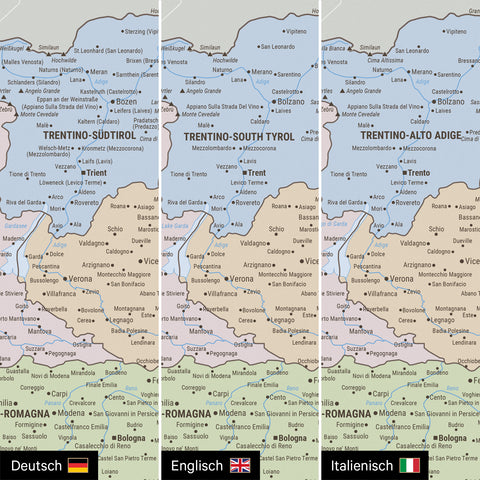 Mappa politica dell’Italia per puntine TRAVEL® – Atlante multicolore