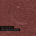 Detail einer Schweiz-Karte als Pinn-Leinwand in Bordeaux Rot mit Pins rund um Zürich