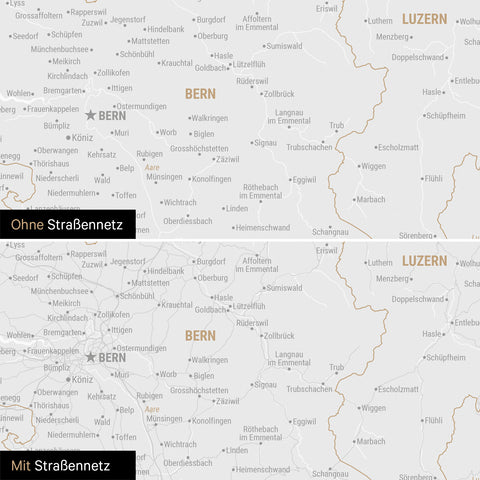 Schweiz-Karte Leinwand in Dunkelgrau wahlweise mit oder ohne Straßennetz