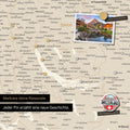 Detail einer magnetischen Schweiz-Karte als Magnettafel in Gold zeigt die Region um Zürich mit einem angepinnten Foto sowie Reise- und Urlaubsmagnete