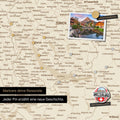 Detail einer magnetischen Schweiz-Karte als Magnettafel in Treasure Gold zeigt die Region um Zürich mit einem angepinnten Foto sowie Reise- und Urlaubsmagnete