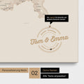 Pinnwand Leinwand einer Schweizkarte in Farbe Gold mit personalisiertem Eindruck von Namen und einer Legende zum Markieren