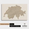 Neutrale und schlichte Standard-Ausführung einer Schweiz-Karte als Pinn-Leinwand in Treasure Gold