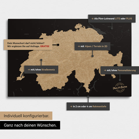Vielfältige Konfigurationsmöglichkeiten einer Schweiz-Karte in Sonar Black