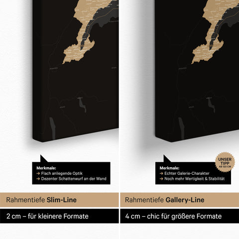 Mappa della Svizzera per puntine TRAVEL® – Sonar Black (Nero-Oro)