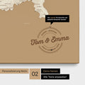 Pinnwand Leinwand einer Schweizkarte in Farbe Treasure Gold mit personalisiertem Eindruck von Namen und einer Legende zum Markieren