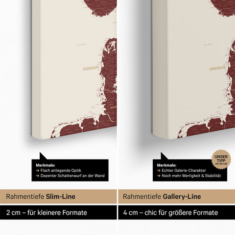 Mappa della Scandinavia per puntine TRAVEL® – Bordeaux Red