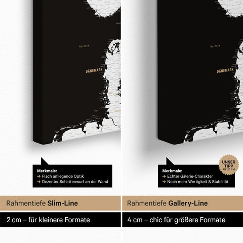 Mappa della Scandinavia per puntine TRAVEL® – Dark Black (Schwarz-Weiß)