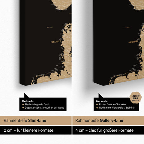 Mappa della Scandinavia per puntine TRAVEL® – Sonar Black (Schwarz-Gold)