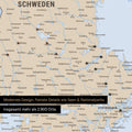 Ausschnitte einer politischen Skandinavienkarte mit der Region Stockholm in Schweden als Pinn-Leinwand in Multicolor Atlas mit 2.900 Orten