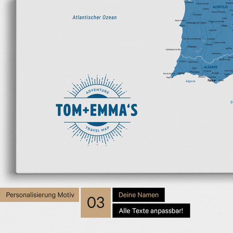Mappa di Spagna e Portogallo per puntine TRAVEL® – Ocean Blue