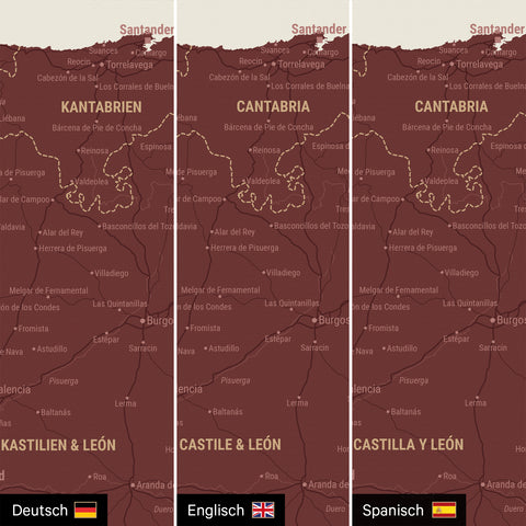Mappa di Spagna e Portogallo per puntine TRAVEL® – Bordeaux Rosso
