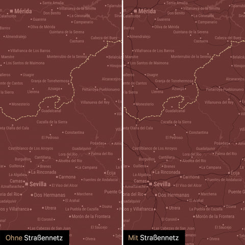 Mappa di Spagna e Portogallo per puntine TRAVEL® – Bordeaux Rosso