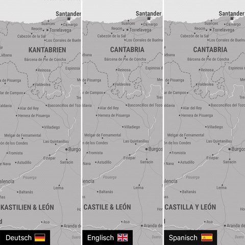 Mappa di Spagna e Portogallo per puntine TRAVEL® – Grigio freddo
