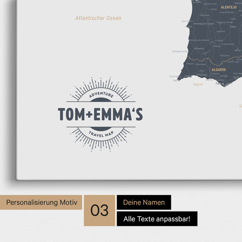 Mappa di Spagna e Portogallo per puntine TRAVEL® – Denim Blue