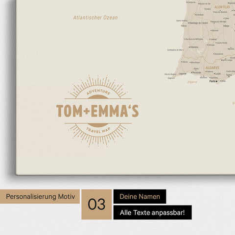 Mappa di Spagna e Portogallo per puntine TRAVEL® – Oro