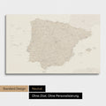 Neutrale Standard Ausführung der detaillierten Spanien- & Portugal-Karte als Pinnwand Leinwand in Gold ohne Personalisierung