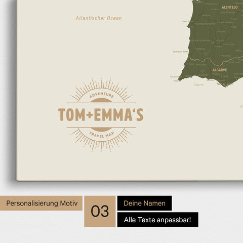 Mappa di Spagna e Portogallo per puntine TRAVEL® – Olive Green