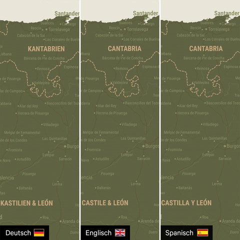 Mappa di Spagna e Portogallo per puntine TRAVEL® – Olive Green