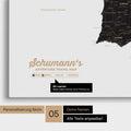 Spanien- & Portugal-Karte als Leinwand in Weiß-Schwarz mit Personalisierung als Logo mit Familiennamen und Legende für Orte, die man bereits besucht hat und noch besuchen möchte