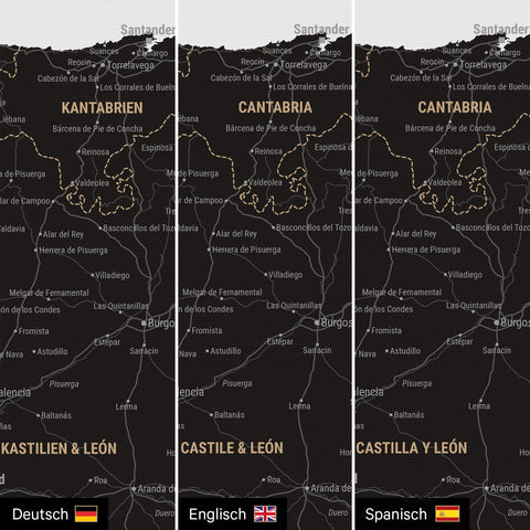 Mappa di Spagna e Portogallo per puntine TRAVEL® – Nero chiaro
