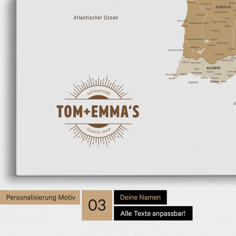 Mappa di Spagna e Portogallo per puntine TRAVEL® – Beige Multicolore