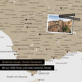Spanien- & Portugal Landkarte in Multicolor Beige als Leinwand zum Pinnen zeigt einen Ausschnitt der Costa del Sol mit vielen Details wie Nationalparks, Flüssen und zahlreichen kleinen Orten und Städten, die mit Pins markiert sind