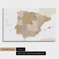 Neutrale Standard Ausführung der detaillierten Spanien- & Portugal-Karte als Pinnwand Leinwand in Multicolor Beige ohne Personalisierung