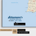 Spanien- & Portugal-Karte als Leinwand in Multicolor Classic mit Personalisierung als Logo mit Familiennamen und Legende für Orte, die man bereits besucht hat und noch besuchen möchte