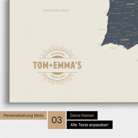 Mappa di Spagna e Portogallo per puntine TRAVEL® – Navy Light